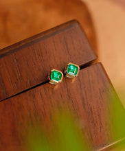 Load image into Gallery viewer, LUOWEND 18K Yellow Gold Real Natural Emerald Earrings for Women