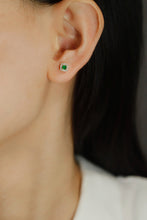Load image into Gallery viewer, LUOWEND 18K Yellow Gold Real Natural Emerald and Diamond Gemstone Earrings for Women