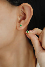 Load image into Gallery viewer, LUOWEND 18K Yellow Gold Real Natural Emerald and Diamond Gemstone Earrings for Women