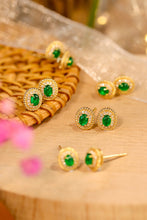 Load image into Gallery viewer, LUOWEND 18K Yellow Gold Real Natural Emerald and Diamond Gemstone Earrings for Women