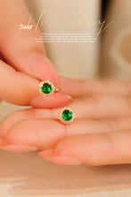 Load image into Gallery viewer, LUOWEND 18K Yellow Gold Real Natural Emerald and Diamond Earrings for Women