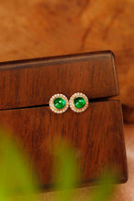 Load image into Gallery viewer, LUOWEND 18K Yellow Gold Real Natural Emerald and Diamond Earrings for Women