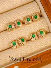 Load image into Gallery viewer, LUOWEND 18K Yellow Gold Real Natural Emerald and Diamond Gemstone Earrings for Women
