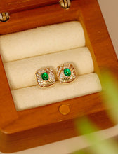 Load image into Gallery viewer, LUOWEND 18K Yellow Gold Real Natural Emerald and Diamond Gemstone Earrings for Women