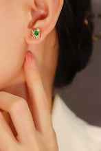 Load image into Gallery viewer, LUOWEND 18K Yellow Gold Real Natural Emerald and Diamond Gemstone Earrings for Women