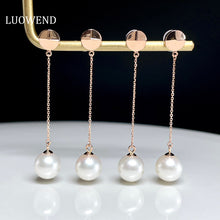 Load image into Gallery viewer, LUOWEND 18K Rose Gold Real Natural Pearl Earrings for Women