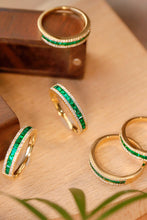 Load image into Gallery viewer, LUOWEND 18K Yellow Gold Real Natural Emerald Ring for Women