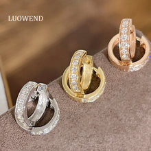Load image into Gallery viewer, LUOWEND 18K White/Rose/Yellow Gold Real Natural Diamond Hoop Earrings for Women