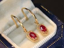 Load image into Gallery viewer, LUOWEND 18K Yellow Gold Natural Ruby Earrings for Women