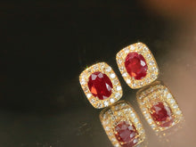 Load image into Gallery viewer, LUOWEND 18K Yellow Gold Natural Ruby Earrings for Women