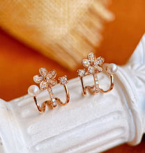 Load image into Gallery viewer, LUOWEND 18K Rose Gold Real Natural Diamond Stud Earrings for Women