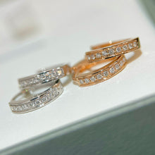 Load image into Gallery viewer, LUOWEND 18K White or Rose Gold Real Natural Diamond Hoop Earrings for Women