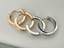 Load image into Gallery viewer, LUOWEND 18K White or Rose Gold Real Natural Diamond Hoop Earrings for Women