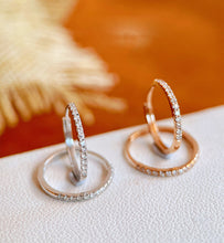 Load image into Gallery viewer, LUOWEND 18K White or Rose Gold Real Natural Diamond Hoop Earrings for Women