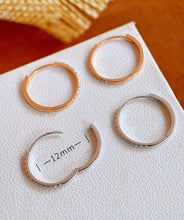 Load image into Gallery viewer, LUOWEND 18K White or Rose Gold Real Natural Diamond Hoop Earrings for Women