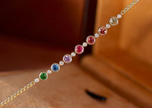 Load image into Gallery viewer, LUOWEND 18K Rose Gold Natural Aquamarine and Diamond Gemstone Bracelet for Women