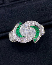 Load image into Gallery viewer, LUOWEND 18K White Gold Real Natural Emerald and Diamond Gemstone Ring for Women
