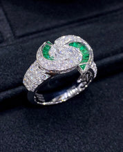 Load image into Gallery viewer, LUOWEND 18K White Gold Real Natural Emerald and Diamond Gemstone Ring for Women