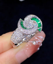 Load image into Gallery viewer, LUOWEND 18K White Gold Real Natural Emerald and Diamond Gemstone Ring for Women