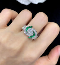 Load image into Gallery viewer, LUOWEND 18K White Gold Real Natural Emerald and Diamond Gemstone Ring for Women