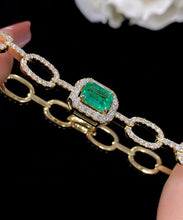 Load image into Gallery viewer, LUOWEND 18K Yellow Gold Real Natural Emerald and Diamond Gemstone Bracelet for Women