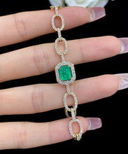 Load image into Gallery viewer, LUOWEND 18K Yellow Gold Real Natural Emerald and Diamond Gemstone Bracelet for Women