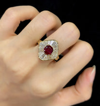 Load image into Gallery viewer, LUOWEND 18K Yellow Gold Real Natural Ruby Gemstone Ring for Women