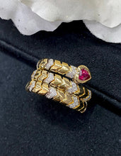Load image into Gallery viewer, LUOWEND 18K Yellow Gold Real Natural Ruby and Diamond Gemstone Ring for Women