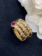 Load image into Gallery viewer, LUOWEND 18K Yellow Gold Real Natural Ruby and Diamond Gemstone Ring for Women