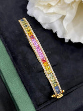 Load image into Gallery viewer, LUOWEND 18K Yellow Gold Real Natural Aquamarine and Diamond Gemstone Bracelet for Women