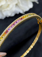 Load image into Gallery viewer, LUOWEND 18K Yellow Gold Real Natural Aquamarine and Diamond Gemstone Bracelet for Women