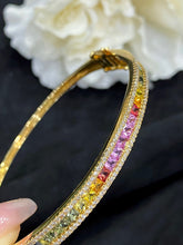 Load image into Gallery viewer, LUOWEND 18K Yellow Gold Real Natural Aquamarine and Diamond Gemstone Bracelet for Women