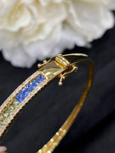Load image into Gallery viewer, LUOWEND 18K Yellow Gold Real Natural Aquamarine and Diamond Gemstone Bracelet for Women