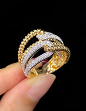 Load image into Gallery viewer, LUOWEND 18K White and Yellow Gold Real Natural Diamond Ring for Women