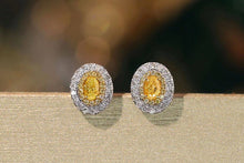 Load image into Gallery viewer, LUOWEND 18K White Gold Real Natural Yellow Diamond Stud Earrings for Women