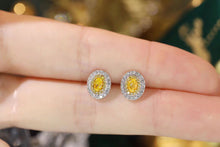 Load image into Gallery viewer, LUOWEND 18K White Gold Real Natural Yellow Diamond Stud Earrings for Women