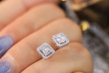 Load image into Gallery viewer, LUOWEND 18K White Gold Real Natural Diamond Stud Earrings for Women