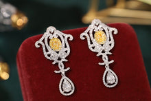 Load image into Gallery viewer, LUOWEND 18K White Gold Real Natural Yellow Diamond Drop Earrings for Women