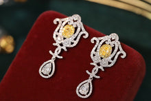 Load image into Gallery viewer, LUOWEND 18K White Gold Real Natural Yellow Diamond Drop Earrings for Women
