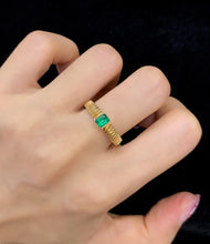 Load image into Gallery viewer, LUOWEND 18K Yellow Gold Real Natural Emerald Ring for Women
