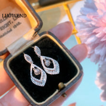 Load image into Gallery viewer, LUOWEND 18K White Gold Natural Diamond Earrings for Women