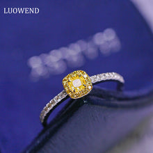 Load image into Gallery viewer, LUOWEND 18K White Gold Real Natural Yellow Diamond Ring for Women