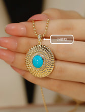 Load image into Gallery viewer, LUOWEND 18K Yellow Gold Real Natural Turquoise and Diamond Gemstone Necklace for Women