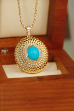 Load image into Gallery viewer, LUOWEND 18K Yellow Gold Real Natural Turquoise and Diamond Gemstone Necklace for Women