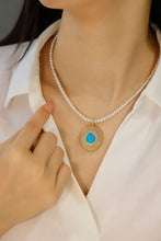 Load image into Gallery viewer, LUOWEND 18K Yellow Gold Real Natural Turquoise and Diamond Gemstone Necklace for Women