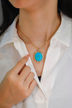 Load image into Gallery viewer, LUOWEND 18K Yellow Gold Real Natural Turquoise Necklace for Women