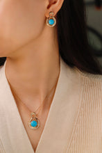 Load image into Gallery viewer, LUOWEND 18K Yellow Gold Real Natural Turquoise Necklace for Women