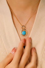 Load image into Gallery viewer, LUOWEND 18K Yellow Gold Real Natural Turquoise Necklace for Women