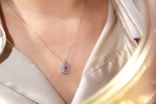 Load image into Gallery viewer, LUOWEND 18K White Gold Real Natural Pink Diamond Pendant Necklace for Women