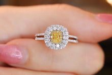 Load image into Gallery viewer, LUOWEND 18K White Gold Real Natural Yellow Diamond Ring for Women